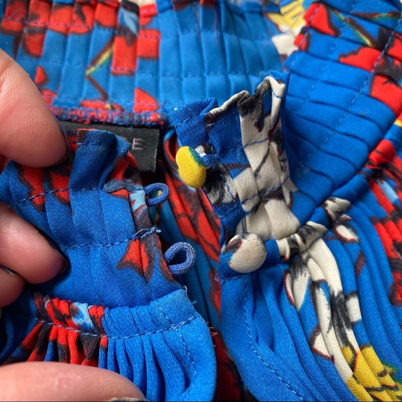 💙 BELLE VERE BOHO BLUE MULTI COLORFUL FLORAL PLEATED LOOSE FIT BLOUSE! - Picture 8 of 9